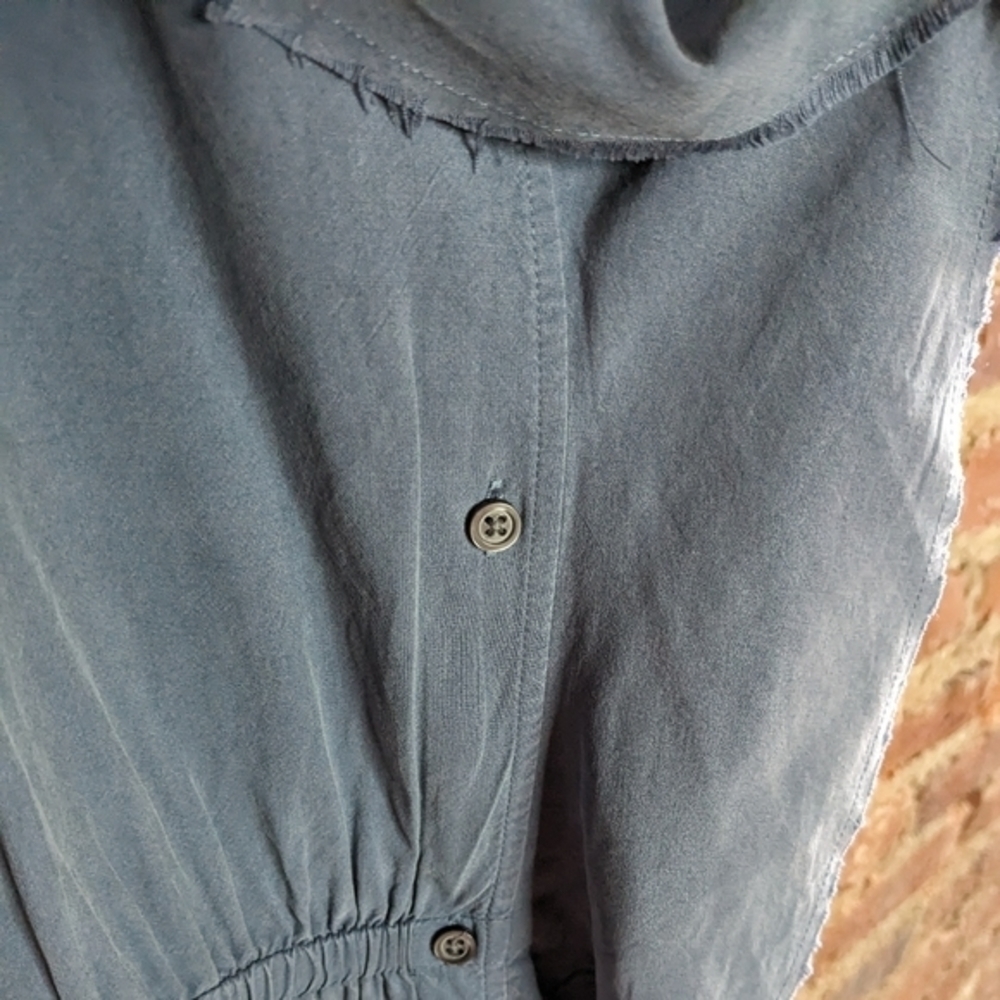 Banana Republic 100% Silk Size 14 Blue Grey Button Front Dress w/ Elastic Waist - Picture 2 of 9